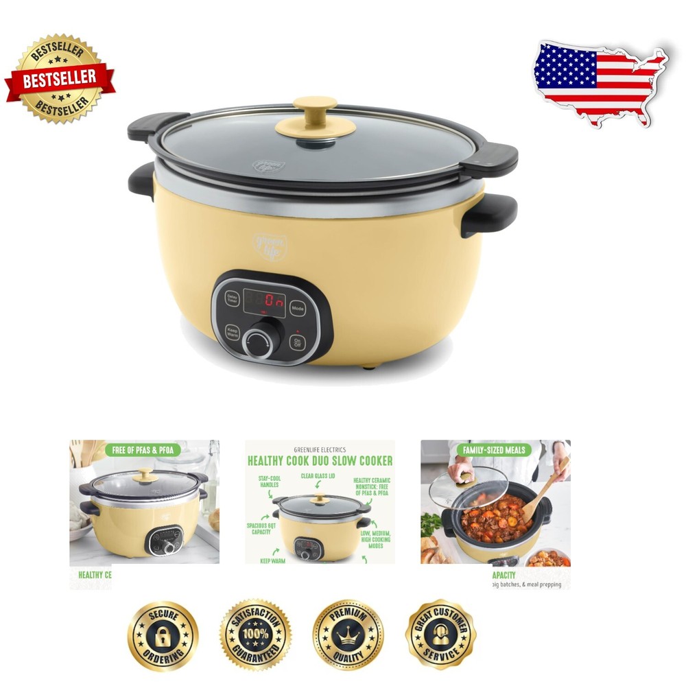 Healthy Cook Duo - 6QT Slow Cooker with Programmable Timer and Nonstick Interior