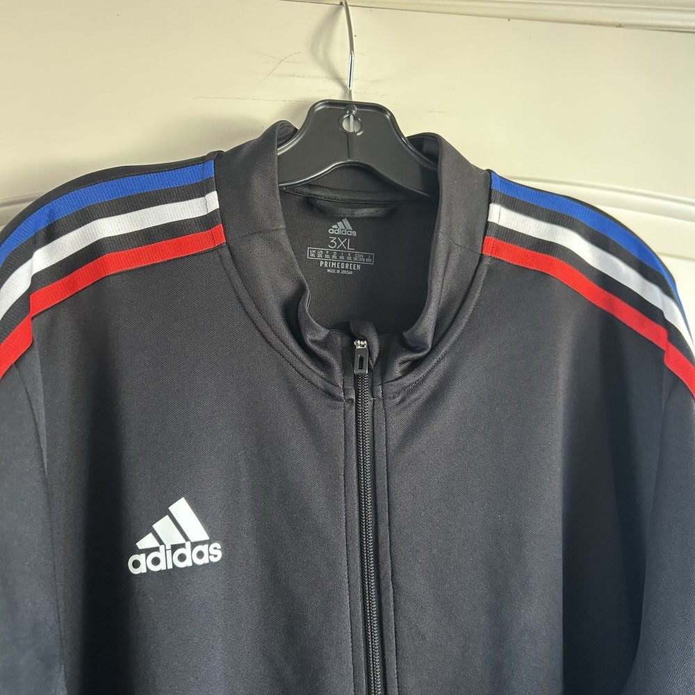 adidas men Essentials Warm-Up 3-Stripes Track Jacket  3XL black red White Blue
