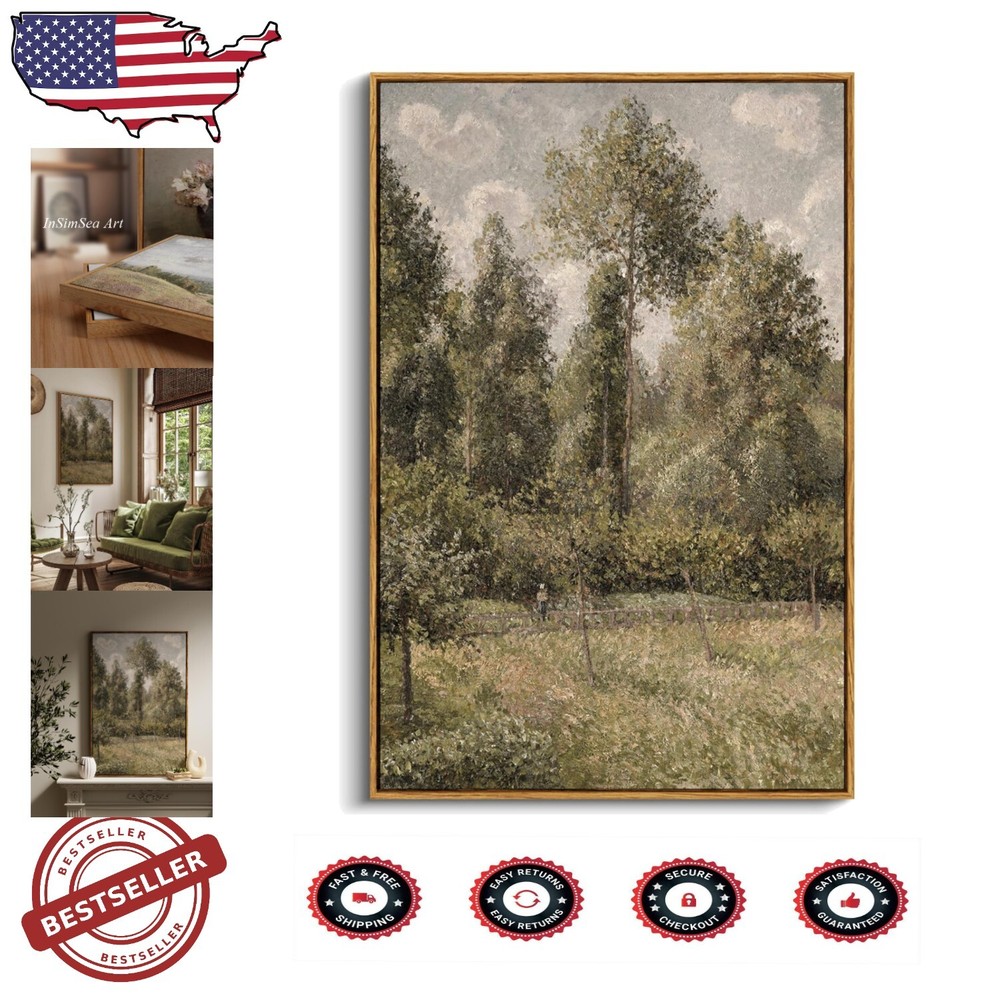 Ready-to-Hang 24x36 Vintage Canvas - Bushes Poplars Art for Home & Office