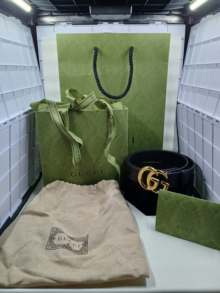 Gucci Marmont Belt with Shiny Double G Buckle Black Leather Size 75 Authentic-image