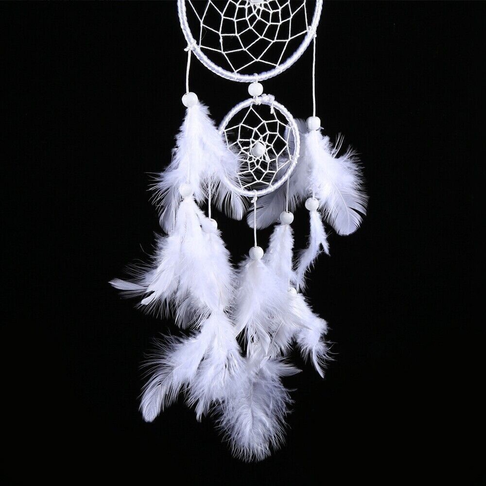 White Dreamcatcher Wind Chimes Indian Style Beads Feather Pendant Home Wall