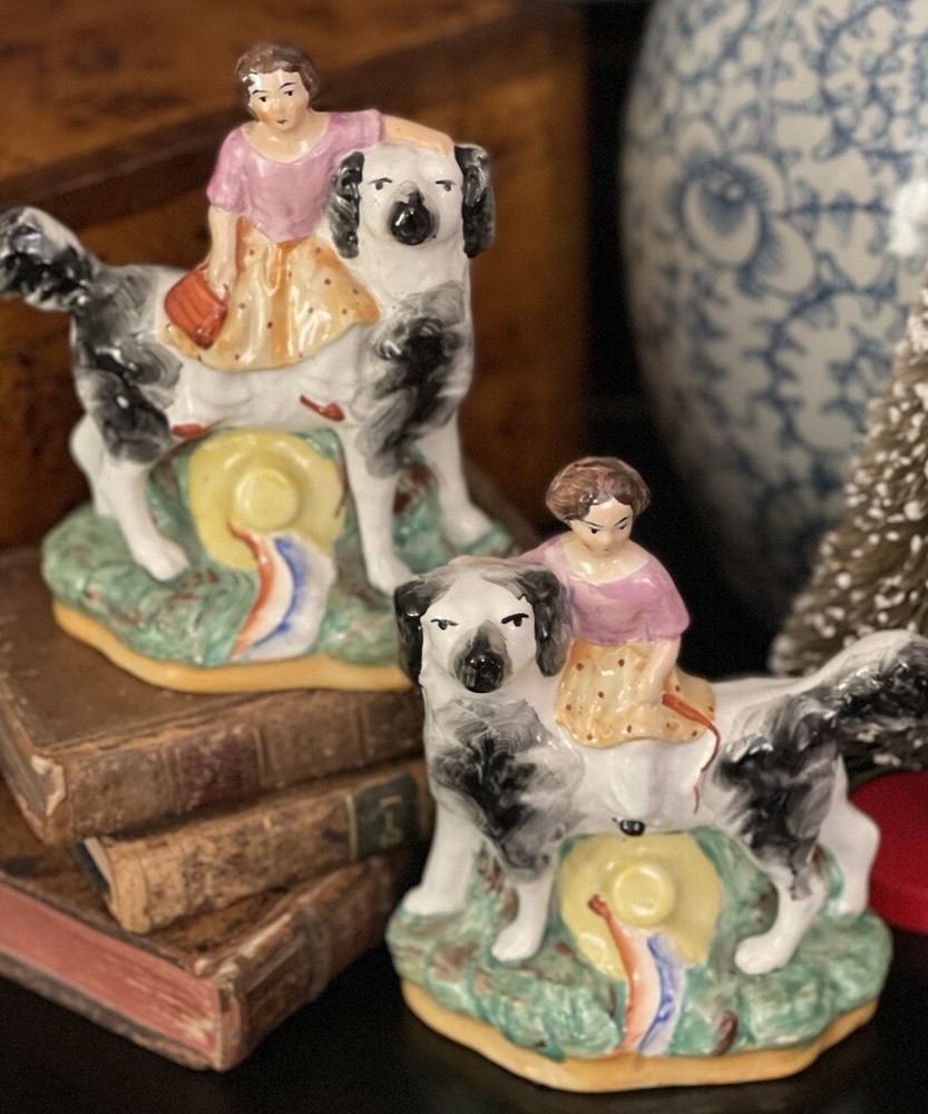 🎄🎄🎄 Glorious Rare English Staffordshire Giant Spaniel Mantle Dog Pair 5.5”