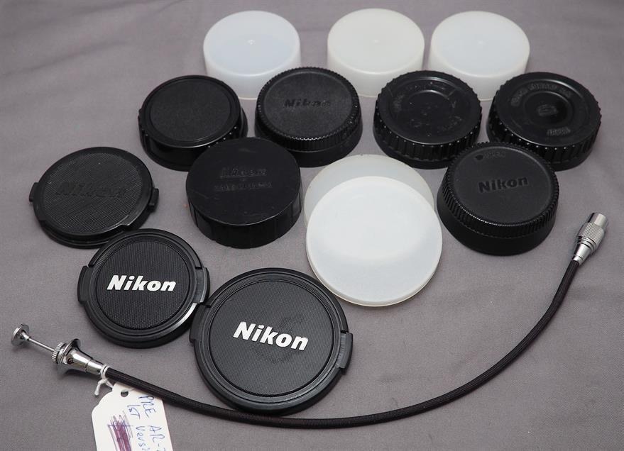 14 Mixed Vintage Nikon / Nippon Kogaku Lens Caps + F Shutter Release Cable [A]