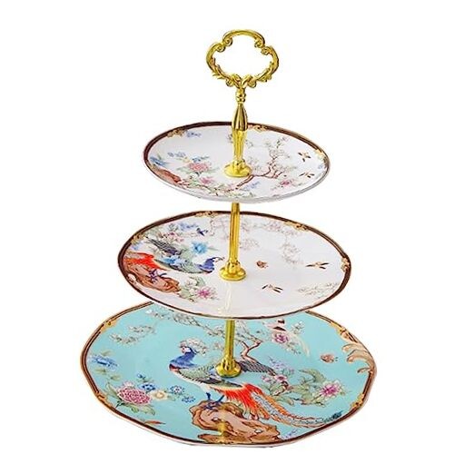 Vintage Blue 3-Tier Porcelain Afternoon Tea Stand for Cupcakes