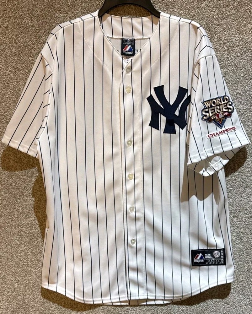 Majestic MLB Mens Large New York Yankees Derek Jeter 2009 World Series Jersey