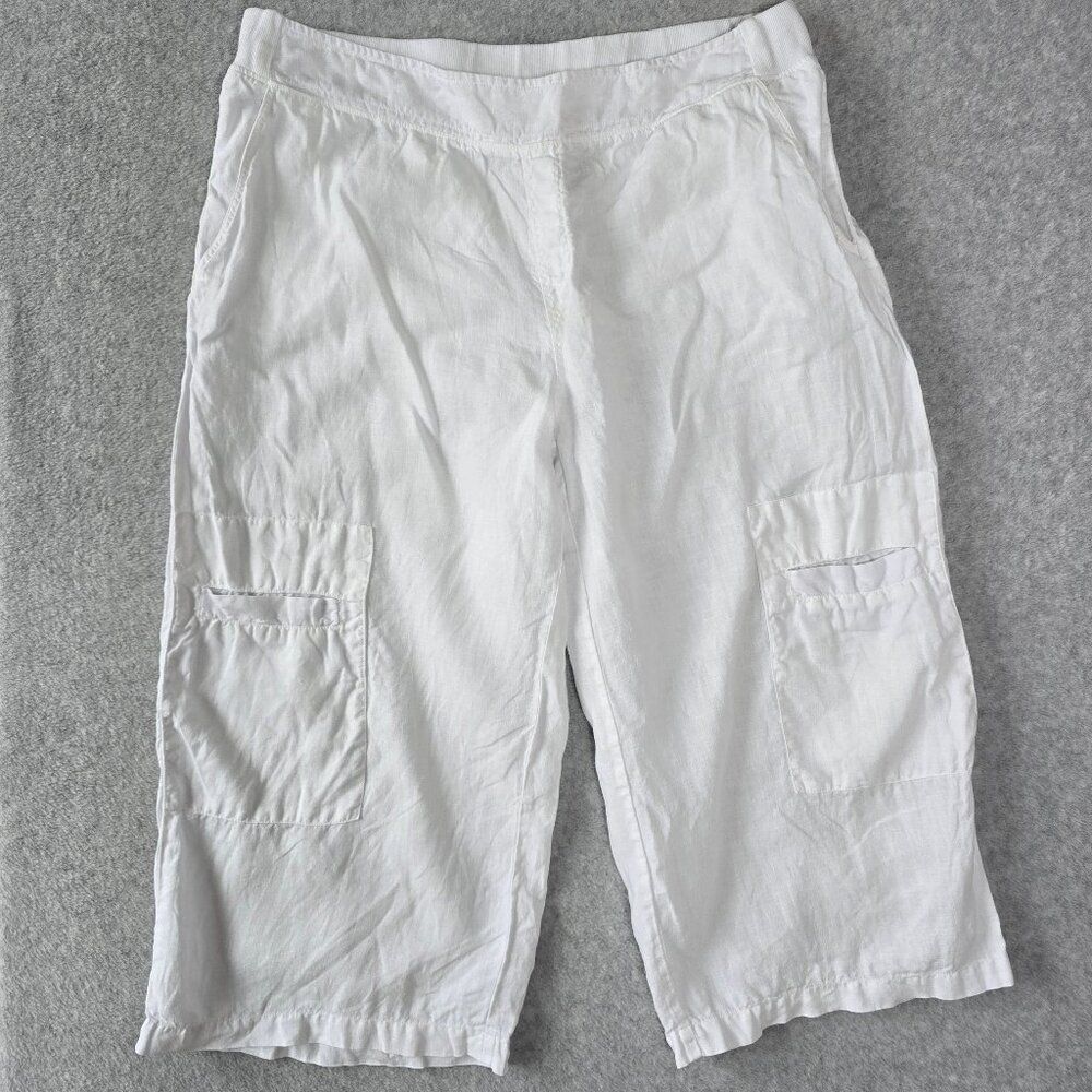 Fresh Produce Size XL White Linen Crop/Capri Wide Leg Pants Pockets Resort Comfy