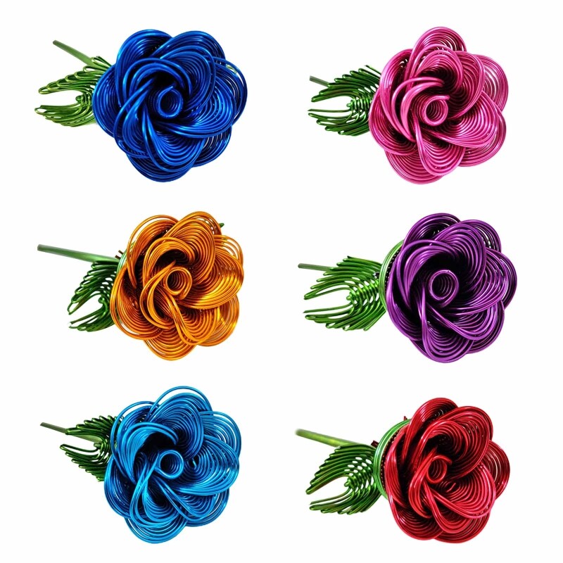 Artificial Rose Flower Ornament Metal Aluminum Wire Valentine s Day