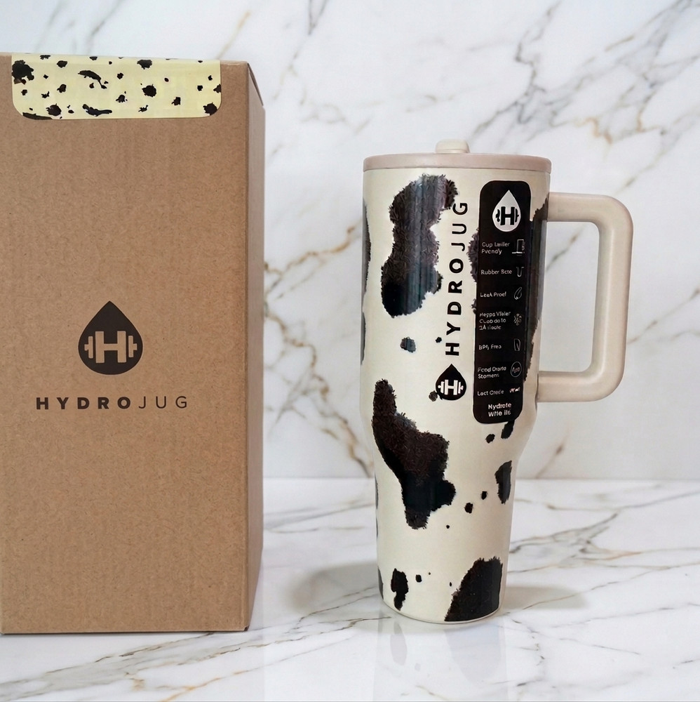 40oz Hydrojug Tumbler Cow Print Insulated Cup w/ Lid Straw
