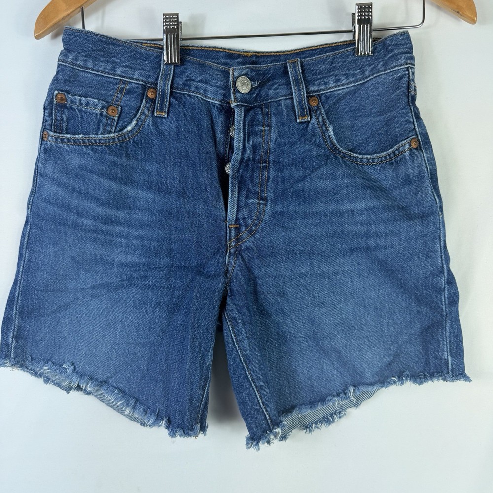 Levi's 501 Cut Off Shorts Women's 28 Blue Denim Y2K Mid Rise Button Fly