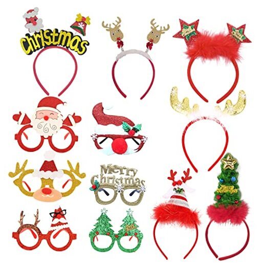 12 Pack Christmas Party Hats, Fancy Elf Reindeer Antlers Xmas Tree Bells Santa