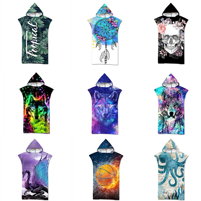 Customizable Hooded Microfiber Beach Towel Quick-Dry Absorbent Bath Towel New