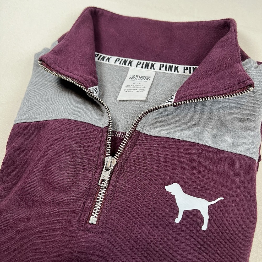 Victoria's Secret PINK Quarter Zip Pullover Sweatshirt With Dog Logo Size Small