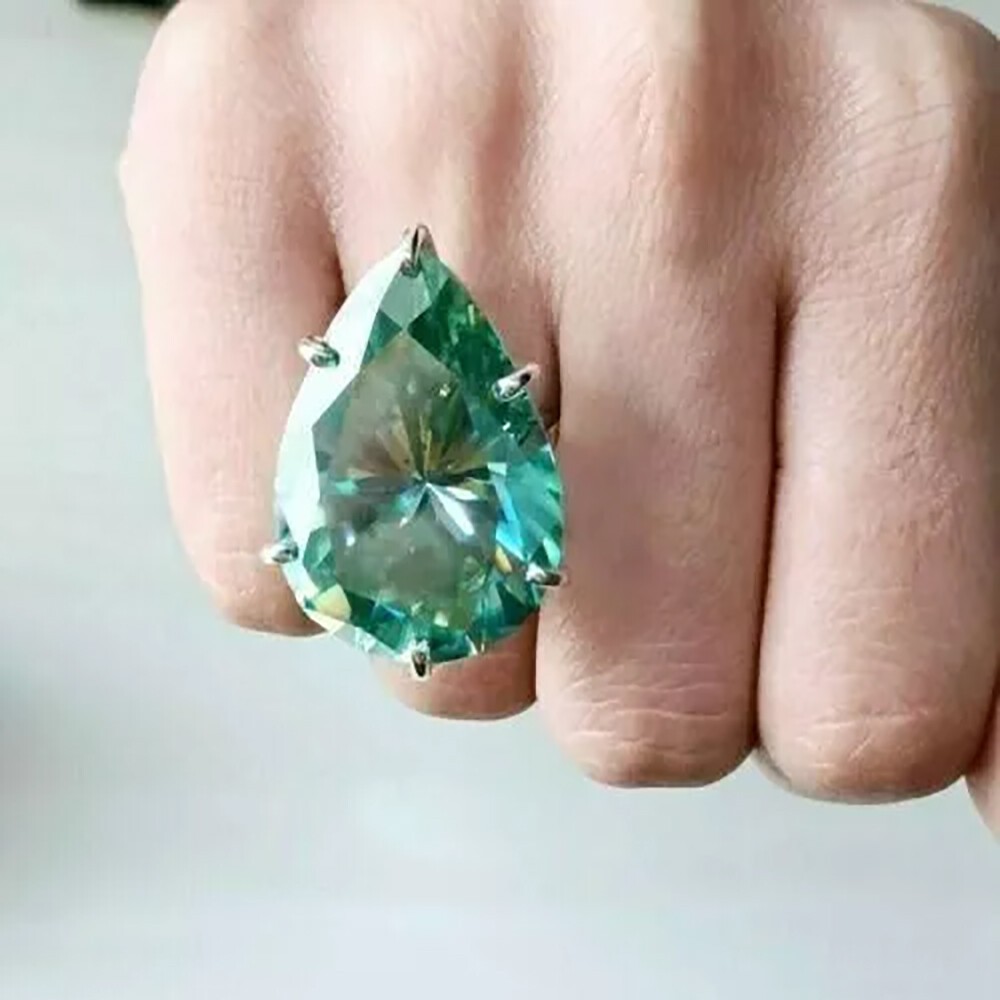 19.60 Ct. Certified Pear Cut Blue Diamond Solitaire Ring In 925 Sterling Silver