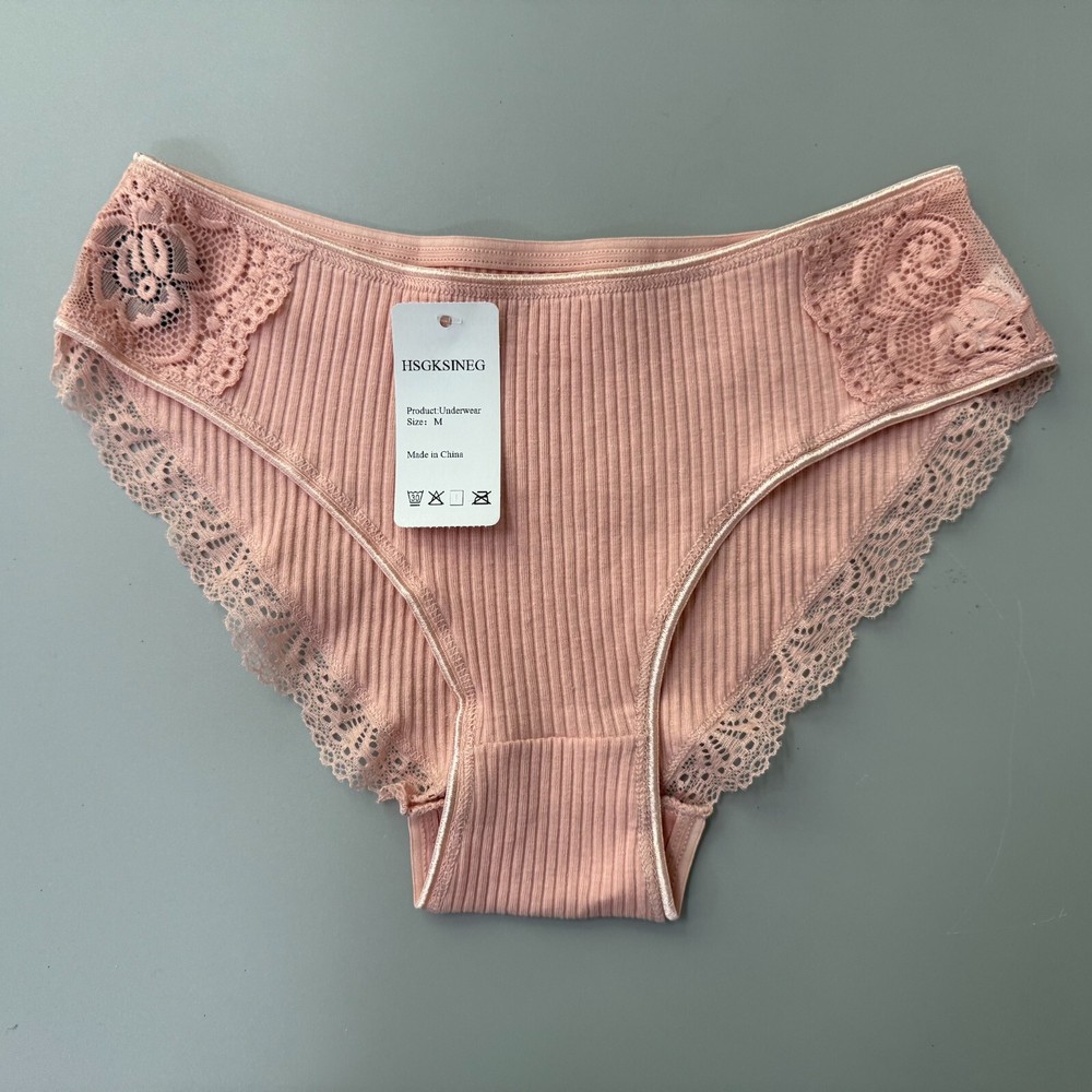 HSGKSINEG Women's Low-Rise Cotton Ribbed Lace Flower Panties