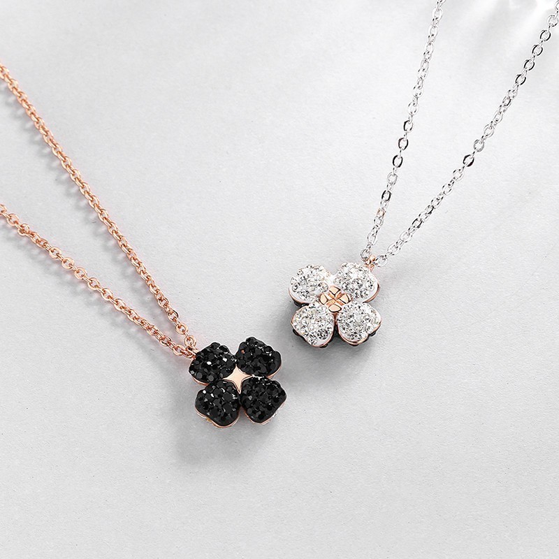 Double-sided wear four-leaf clover necklace Swarovski element crystal clavicle-image
