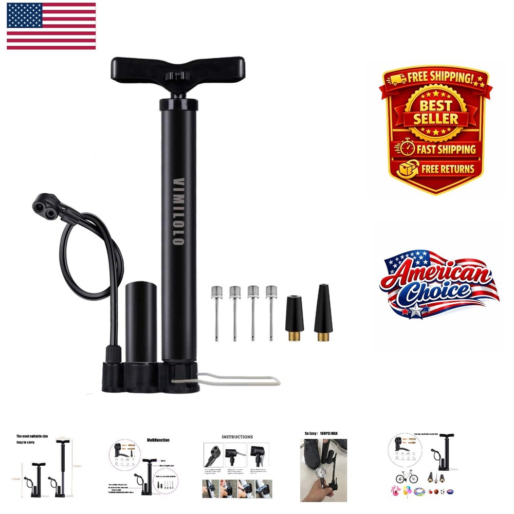 Ergonomic Bike Floor Pump - Portable High-Pressure Inflator for All Valves