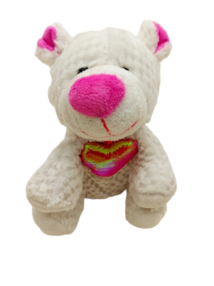 Goffa White Bear Pink Shiny Heart Plush Stuffed Animal Valentine quilted 7