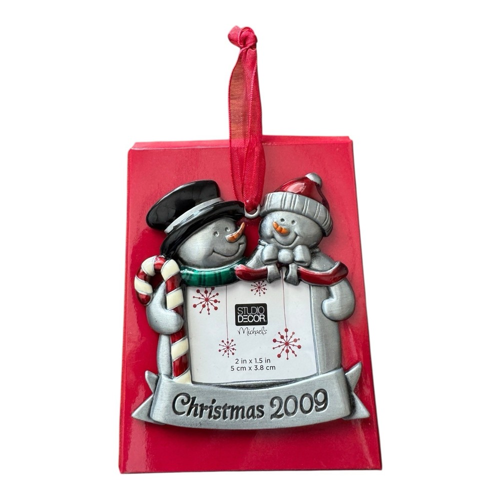 Snowman Couple Christmas Photo Frame Ornament Michaels Studio Decor 2009