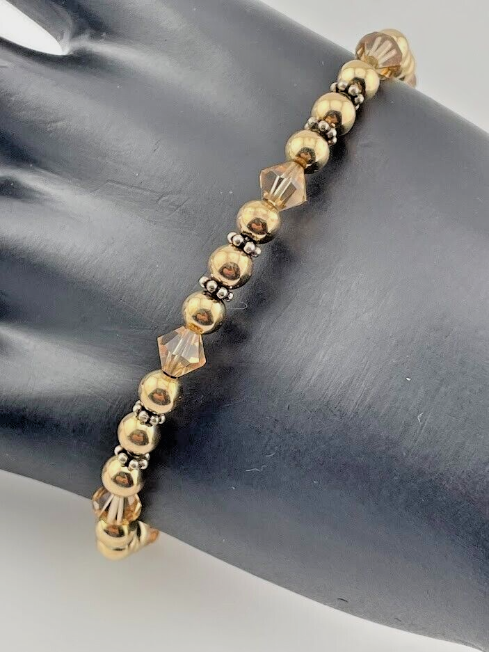 14K GOLD FILL 925 STERLING SILVER CRYSTAL BEADED ANKLET BRACELET 2719