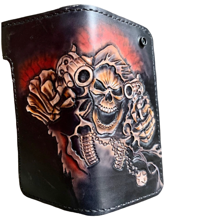 Cool Skull Ghost Gun, Skull Wallet, Skeleton, Genuine Leather Long Cared Wallet