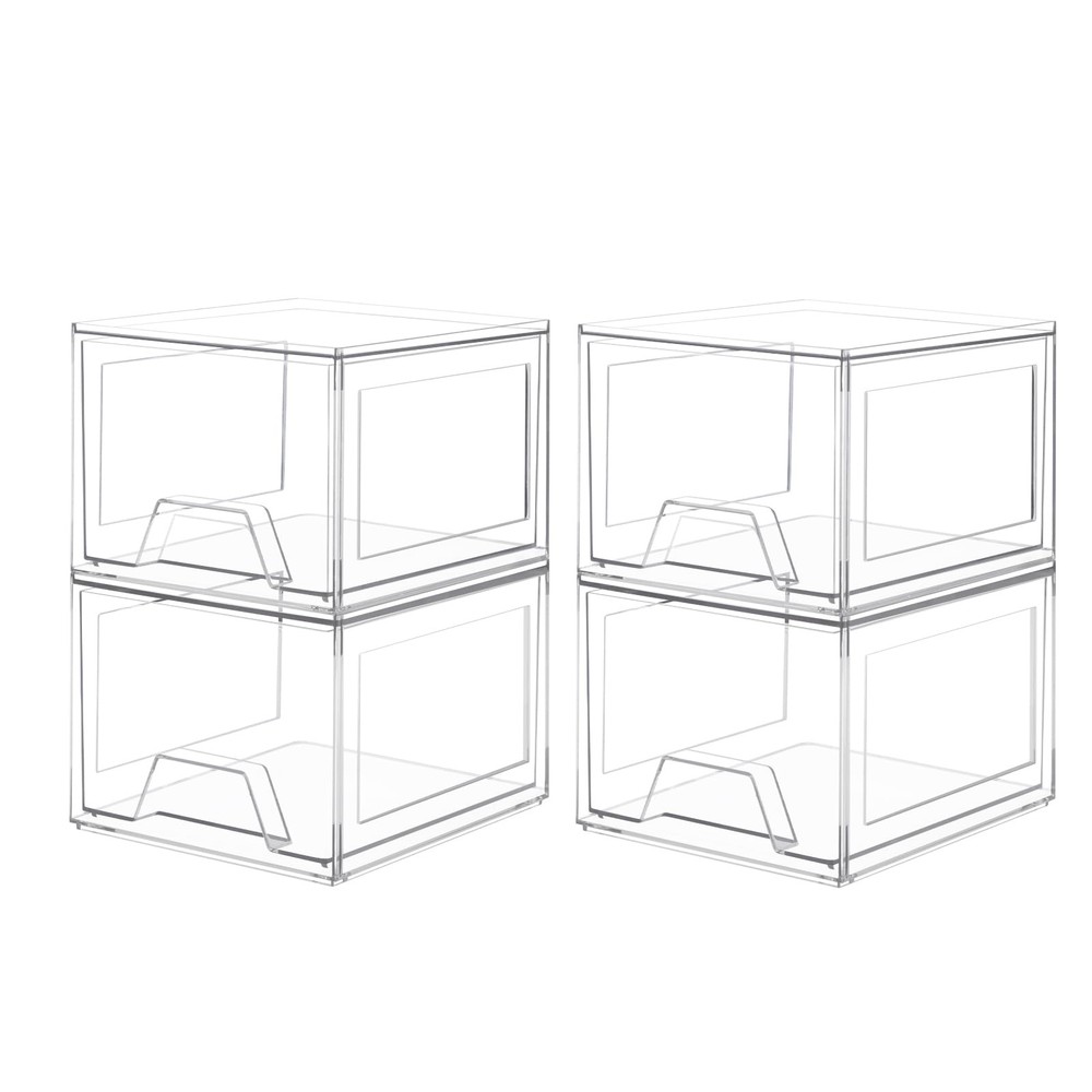 4 Pack Stackable Organizer Drawers Clear Bathroom Makeup Clear-4