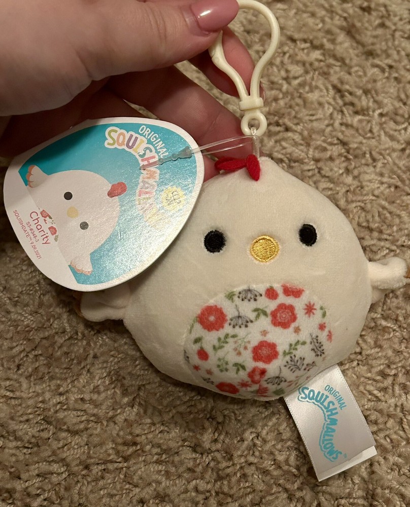 Squishmallows 3.5” Charity Chicken Hen Floral Belly Clip-On Plush