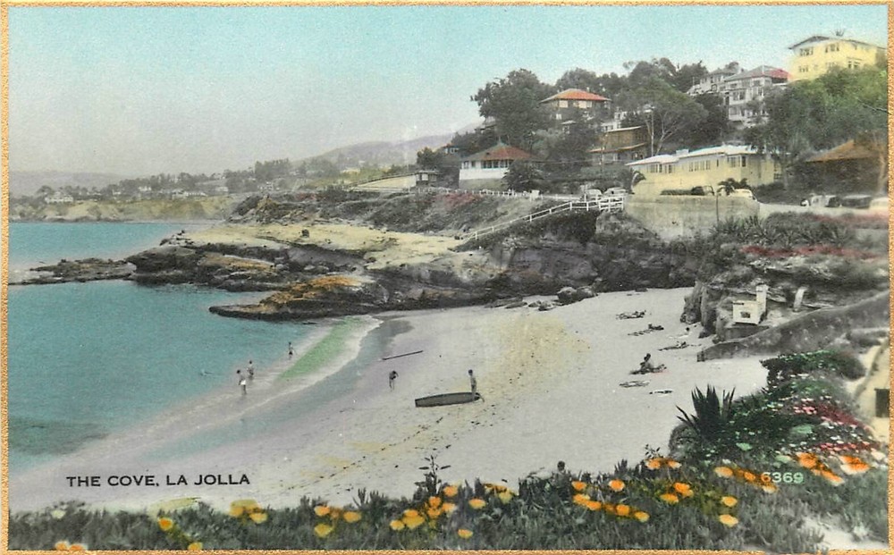 1930s La Jolla California The Cove hand colored Martin RPPC Postcard 25-2725