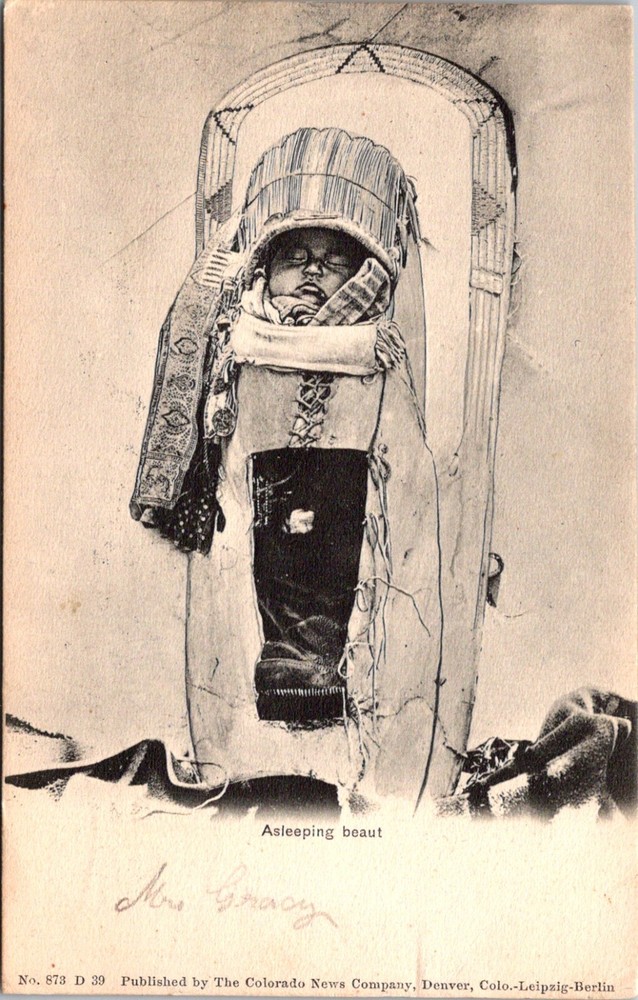 Native American Indian Papoose Child Traditional Cradleboard 1907 Postcard 24265
