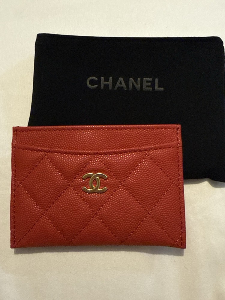 CHANEL Classic Flap Card Holder Wallet Red Caviar Leather with Gold Hardware