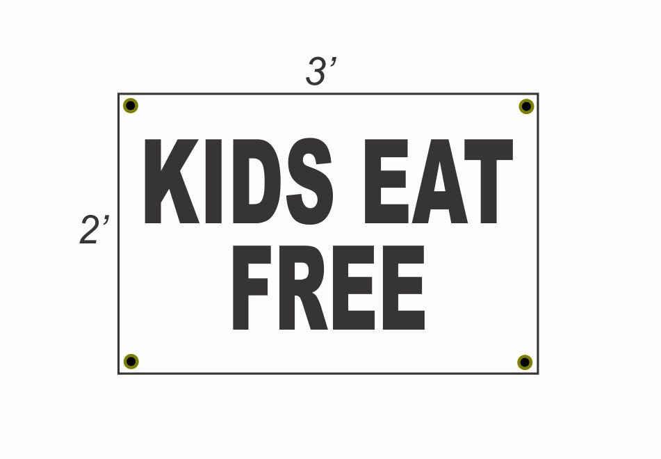 2x3 Kids Eat Free Banner Sign New Discount Size Price Free Shipping