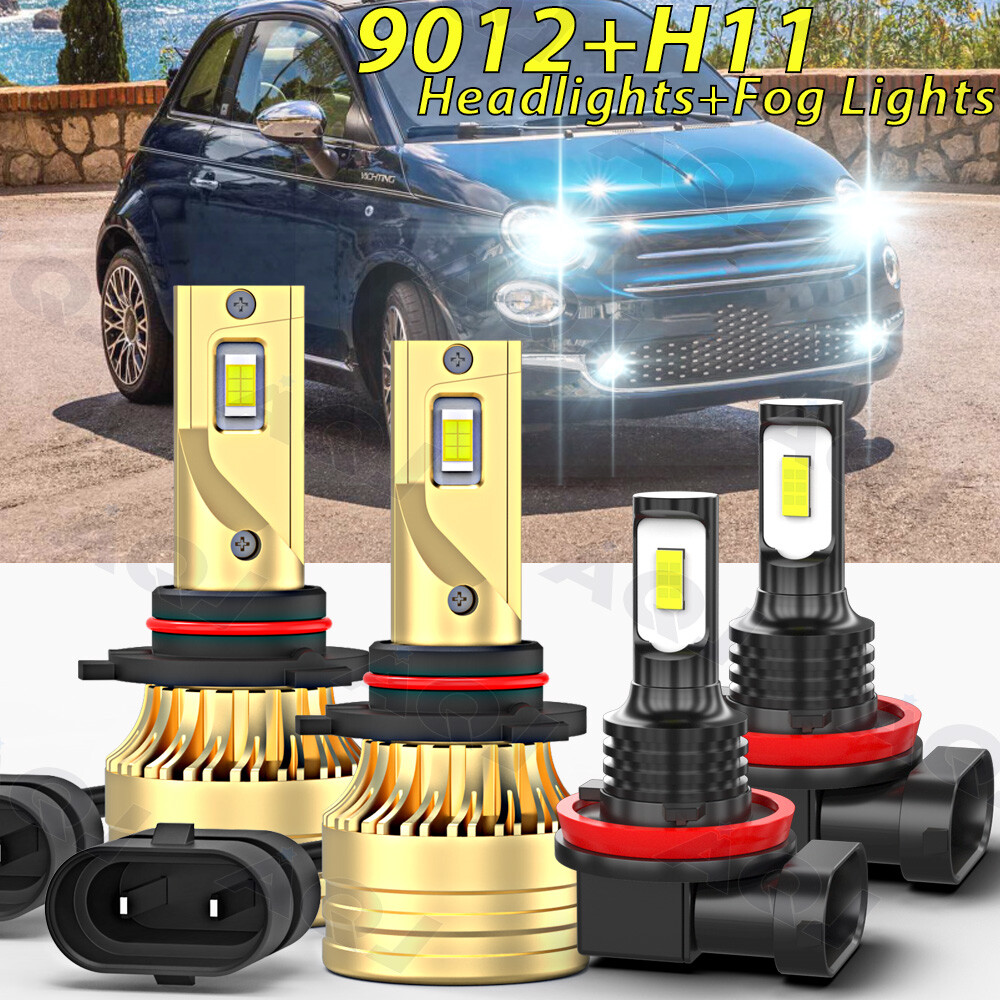 For Fiat 500L 2014-2020 4x White LED Headlight + Fog Light Bulbs Combo Kit 6000K