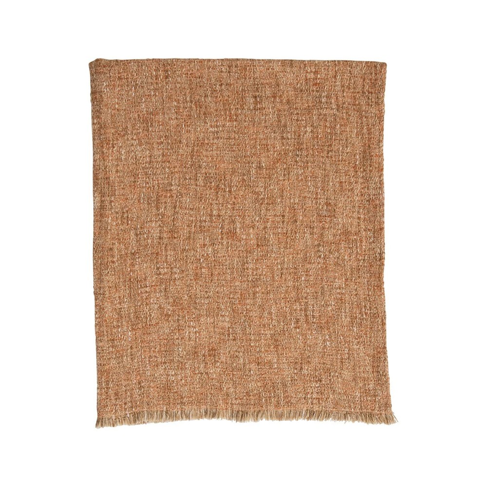 Woven Mélange Cotton Blend Bouclé Fringe Blanket Throw, Single, Tan