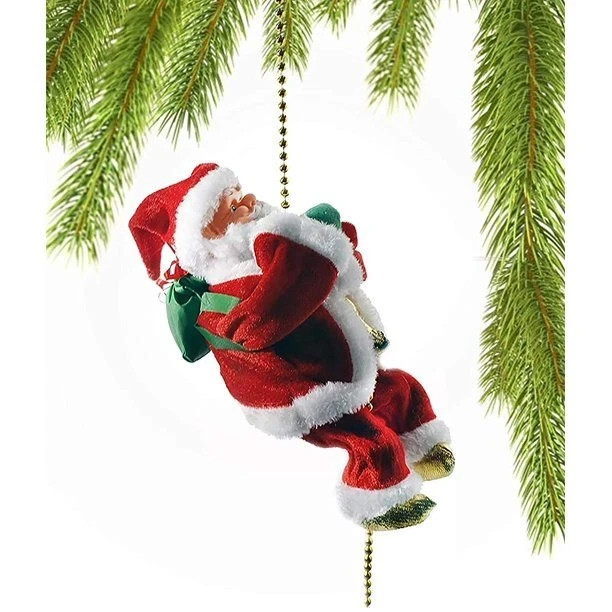 Electric Climbing Santa Claus Doll Music Christmas Tree Ornament Décor Xmas Gift