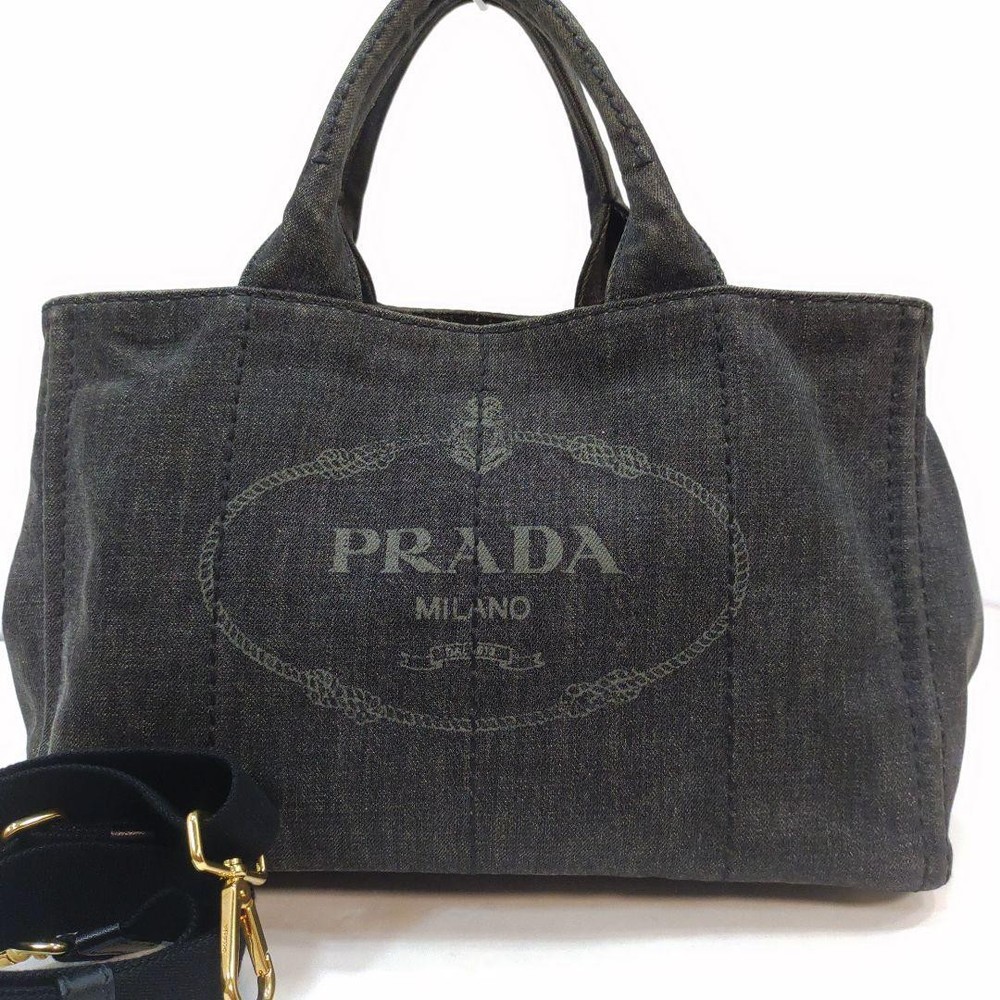 Prada Canapa Dark Gray 2Way Shoulder Handbag