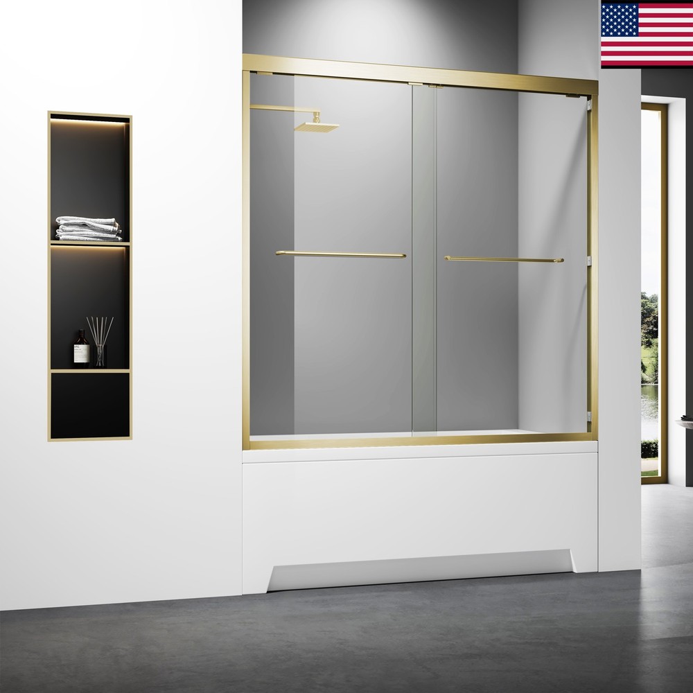 60-Inch Gold Framed Glass Shower Door for Walk-In Showers 62-Inch Height