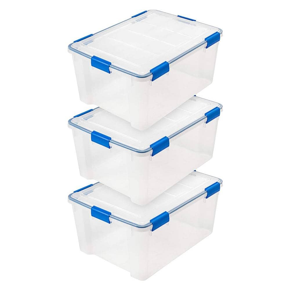 60 qt Clear Plastic Storage Bin with Lid - 3-Pack Set for Organization