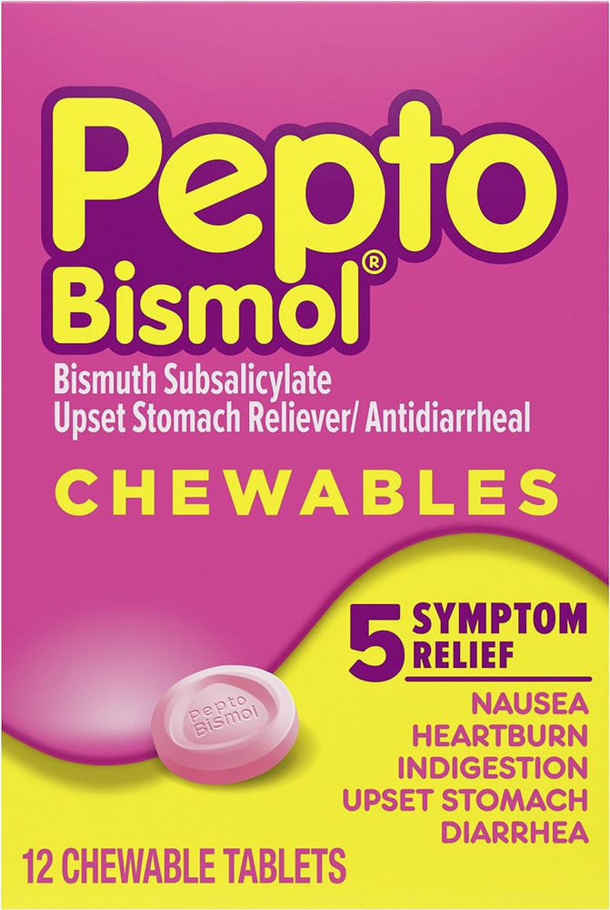 Pepto Bismol Chewable Tablets for Nausea, Heartburn, Indigestion, Upset Stomach,