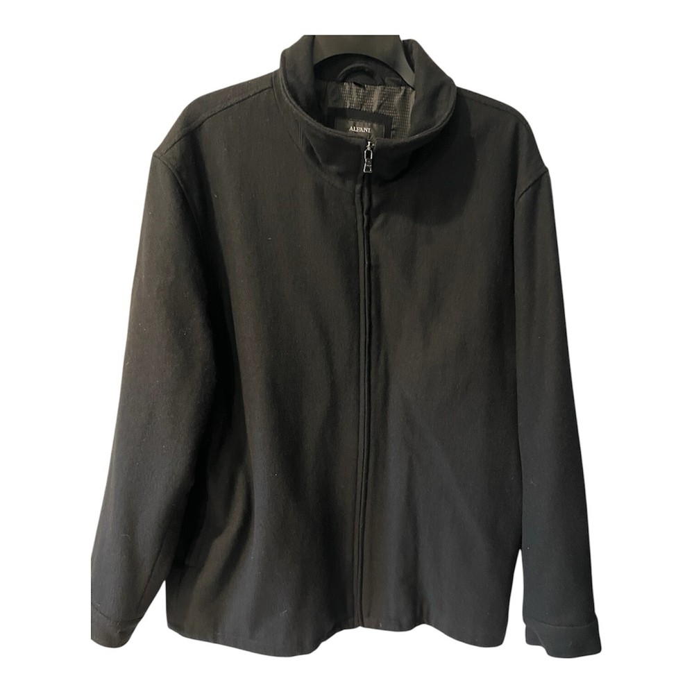 Alfani Mens XL Black Wool Blend Winter Pea Coat Full Zip Warm Outdoors