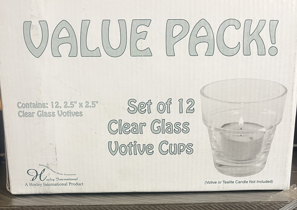 Set Of 12 Clear Glass Votive Tea Lite Cups Candle Holders