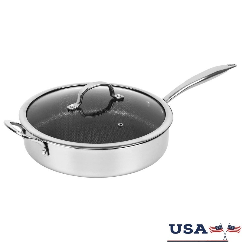 11 Inch Non-Stick Stainless Steel Induction Deep Sauté Pan W/ Glass Lid New