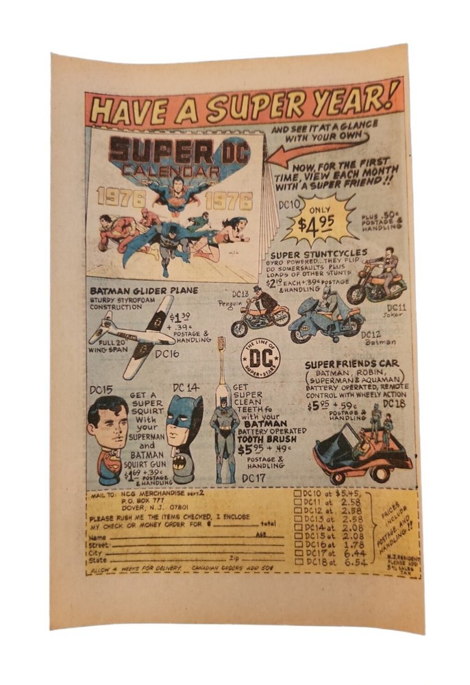 PRINT AD Vintage 1976 DC COMICS SUPERHERO TOY & COLLECTIBLE BATMAN SUPERMAN