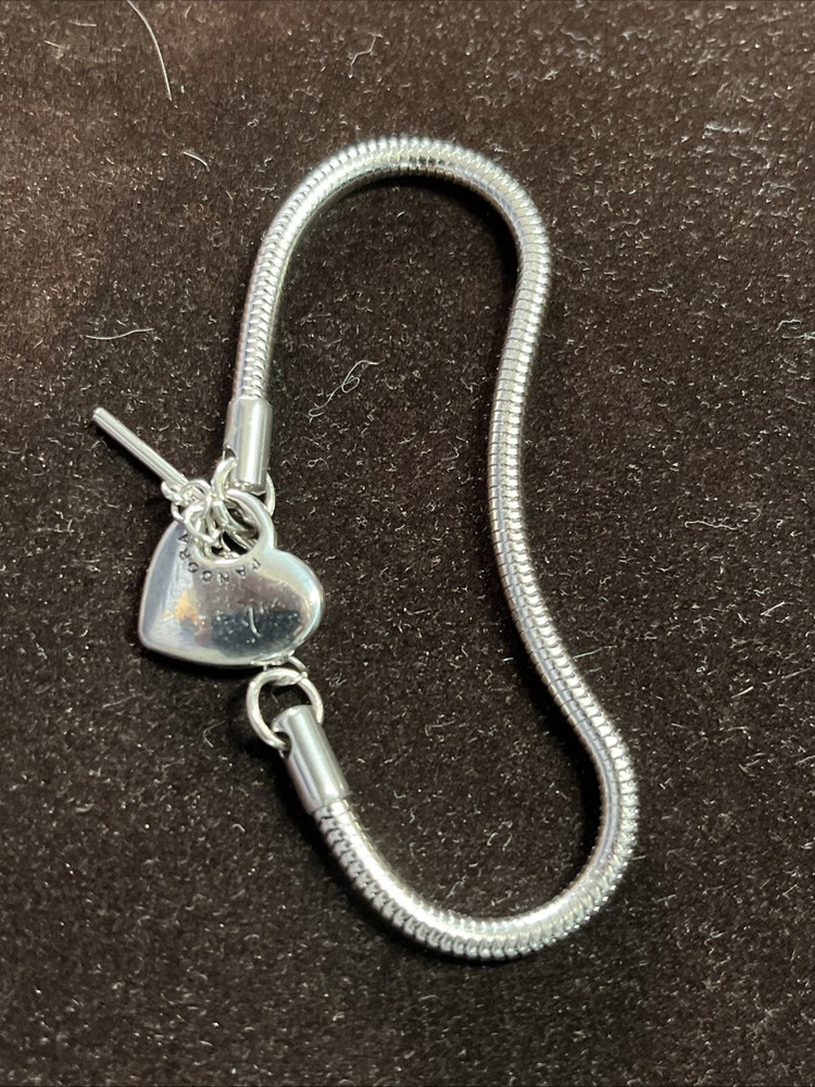 Authentic Pandora Heart T-Bar Snake Chain Bracelet 599285C00