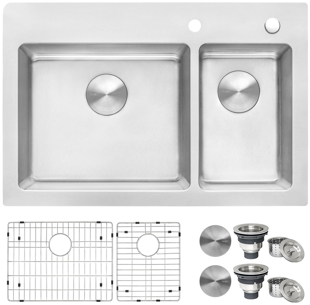 Ruvati Modena 33-Inch Drop-In Double Basin 16-Gauge Stainless Steel Kitchen Sink
