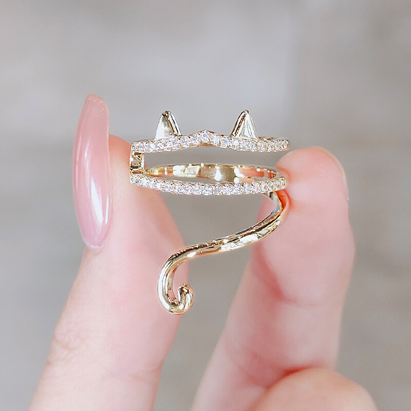 Lovely Cat Fashion Ring Crystal Cz Gold Filled Jewelry Ring For Womens Girls