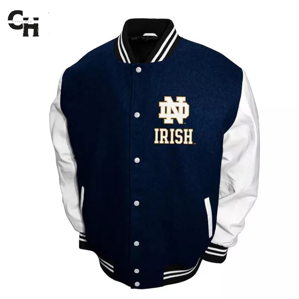 Letterman Notre Dame Fighting Irish Graduate Navy and White Varsity Jacket