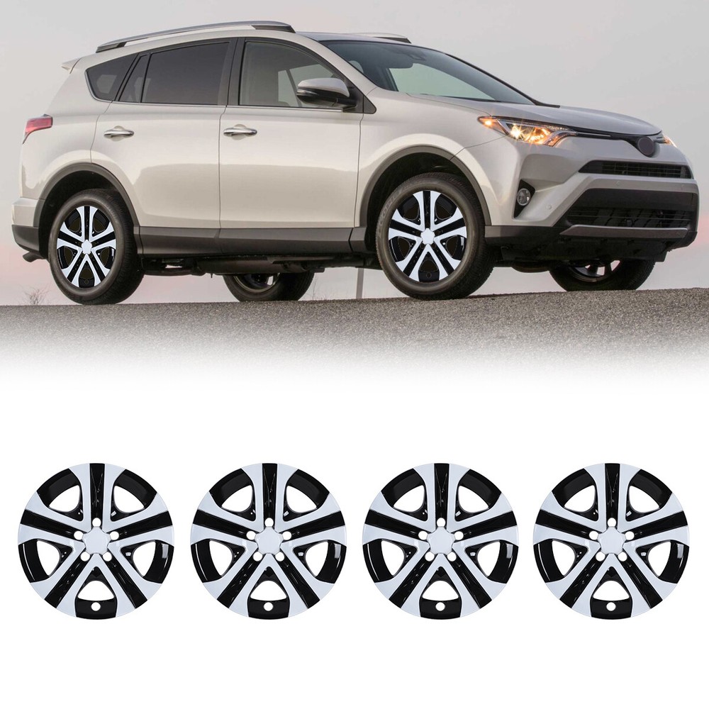 4PCS 17-Inch Black & White Hub Caps for 2013-2018 Toyota RAV4 Full Wheel Covers