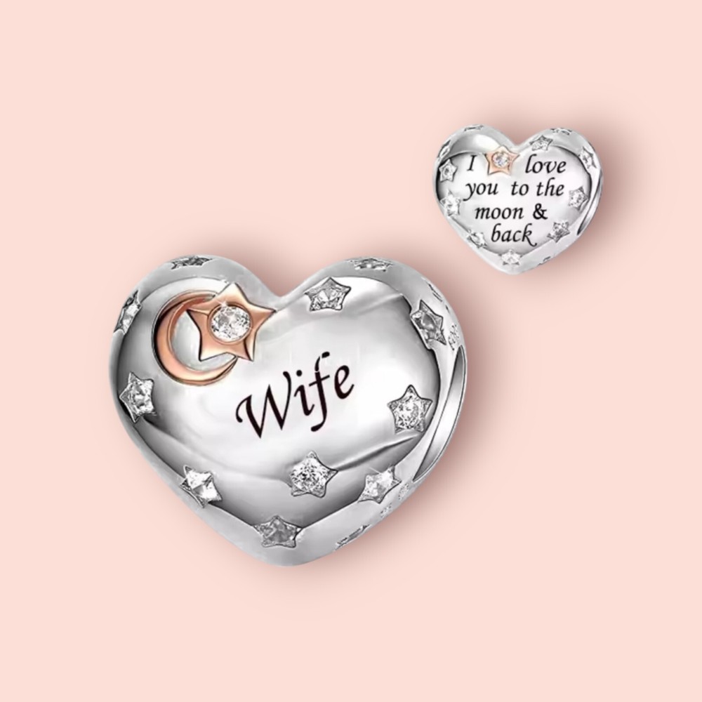 Sterling Silver 925 & Crystal Wife Love Heart European Charm Pendant Gift