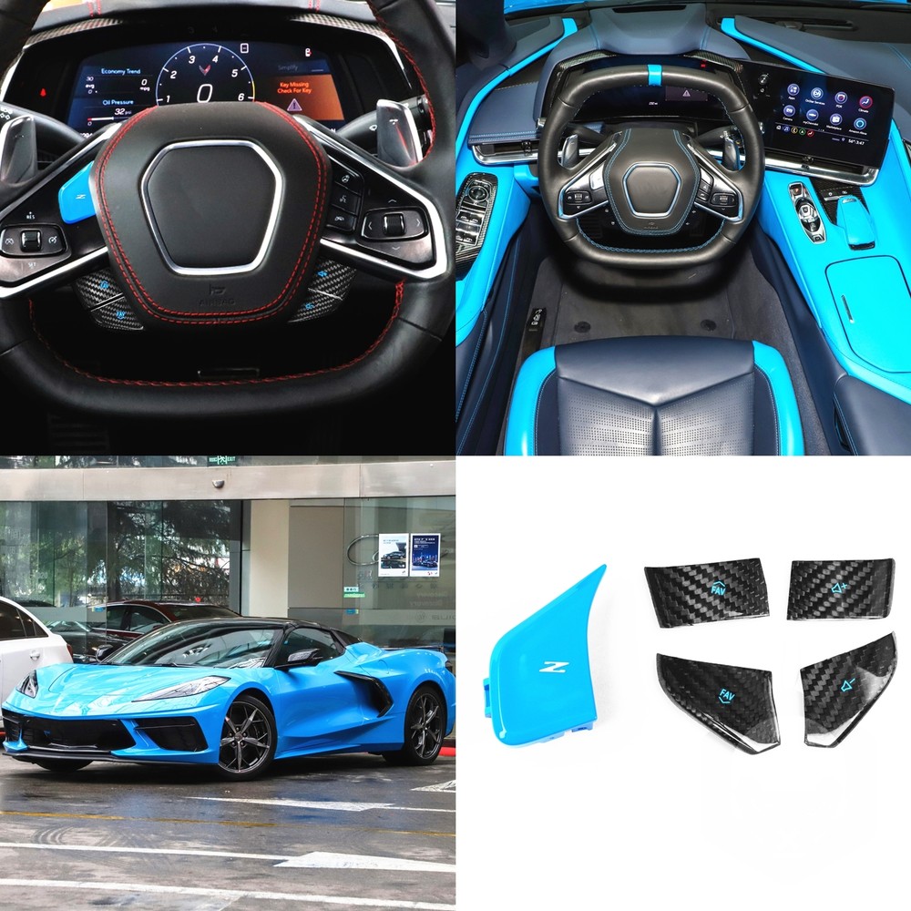 5x Carbon Fiber Steering Wheel Button For Chevrolet Corvette C8 Z51 20-22 Blue