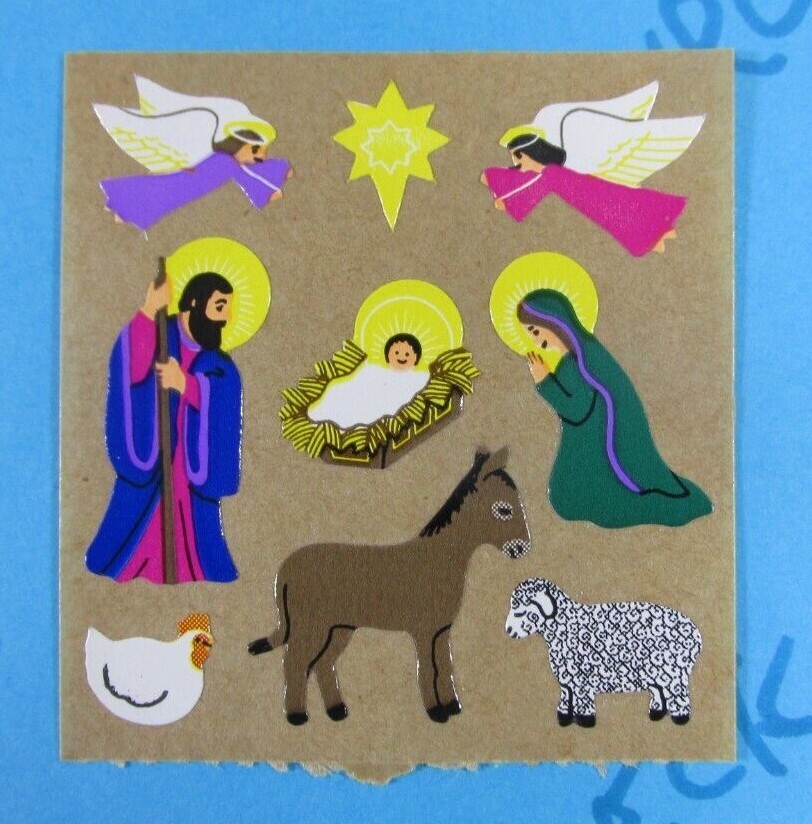 Vintage Sandylion Christmas Nativity Scene Sticker Mod Brown Back