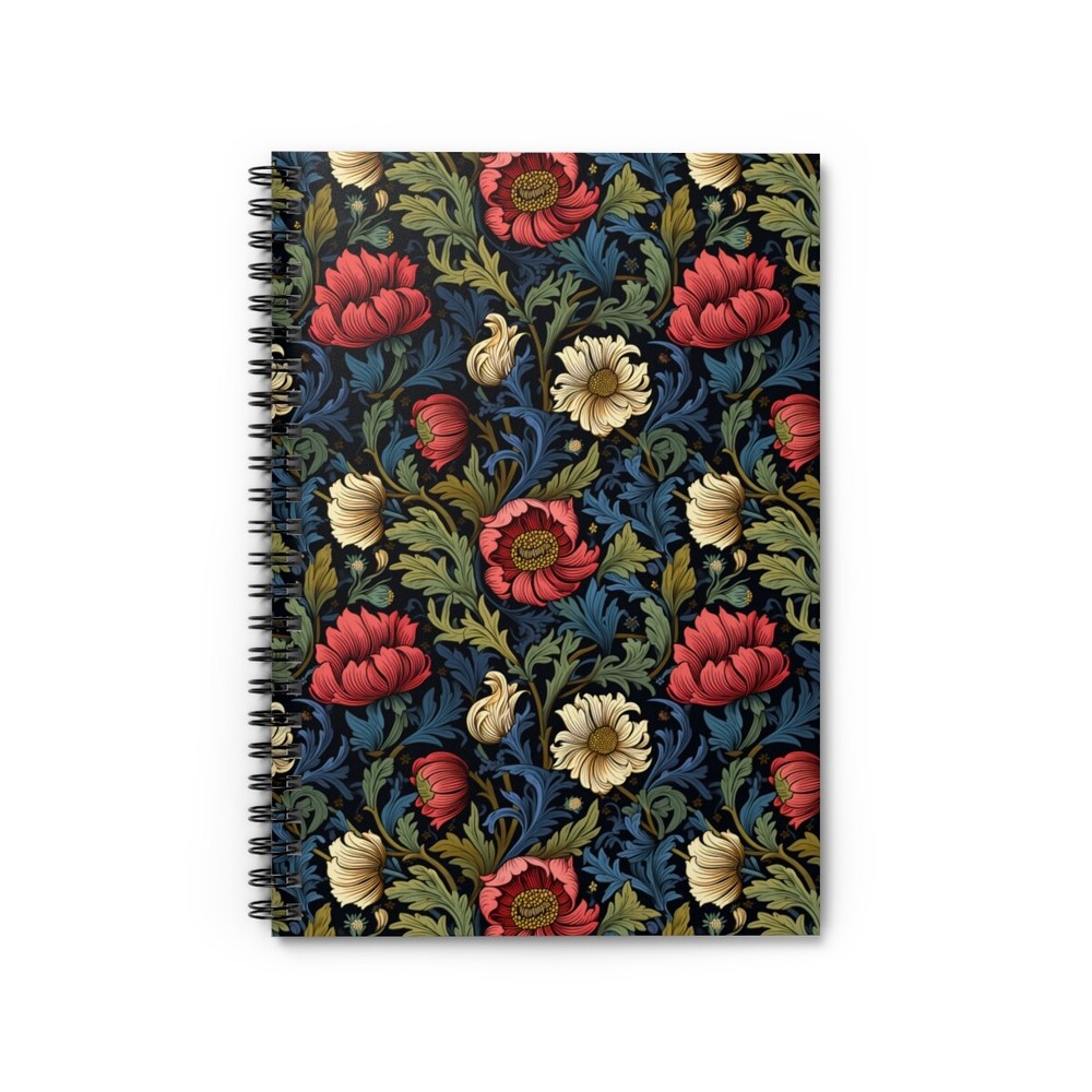 Floral Themed Spiral Sketchbook, William Morris Style Flowers Notebook